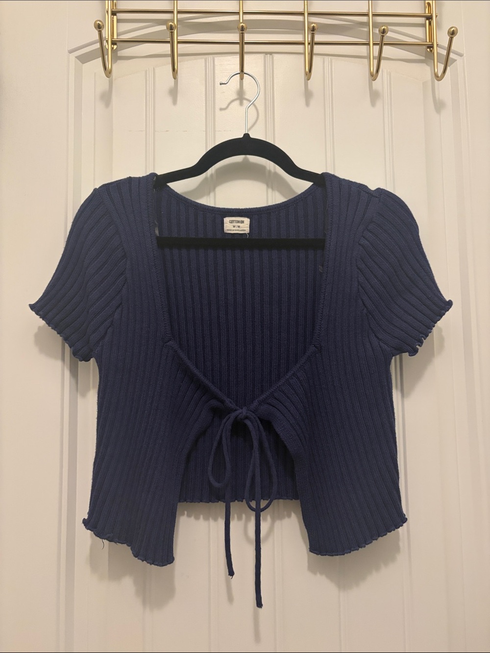 Cotton On Navy Ribbed Tie-Front Crop Top